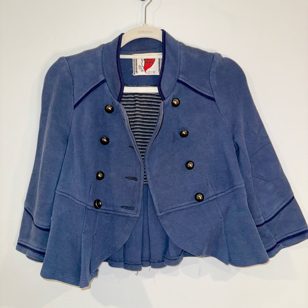Free People Navy Double-Breasted Blazer